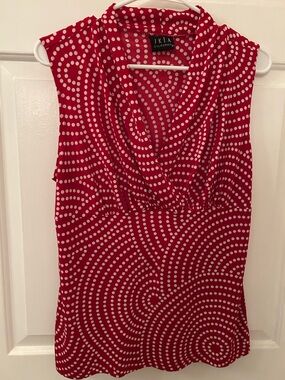 JKIA Red Sleeveless V-Neck Polka Dot Blouse